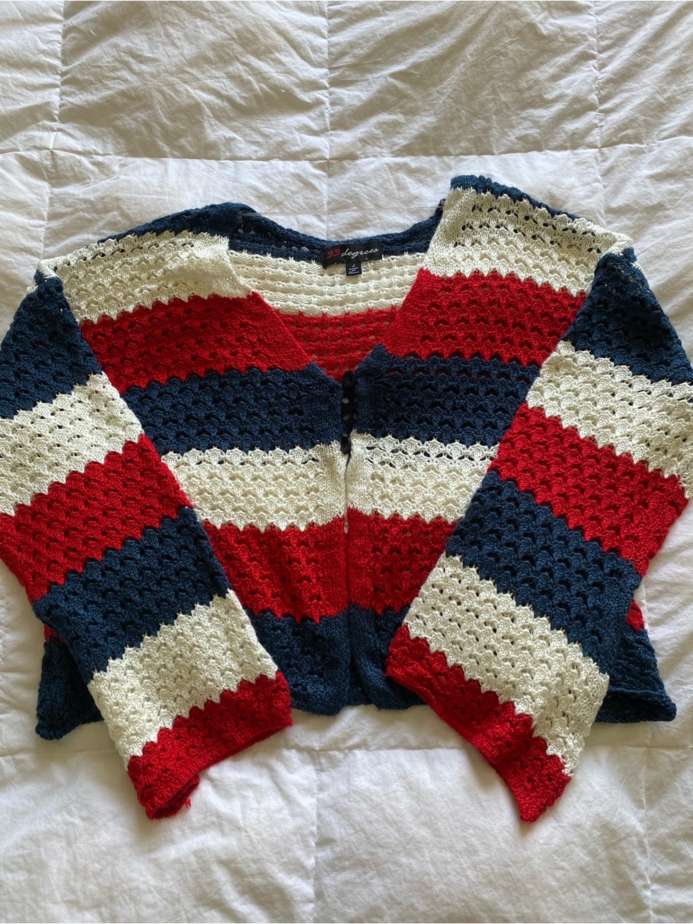 32 Degrees Red, Navy & Cream Crochet Stripe Cardigan